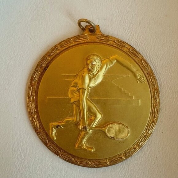Vintage Gold Tennis Medal Trophy Gift Tournament Winner LIKE NEW - Picture 1 of 3